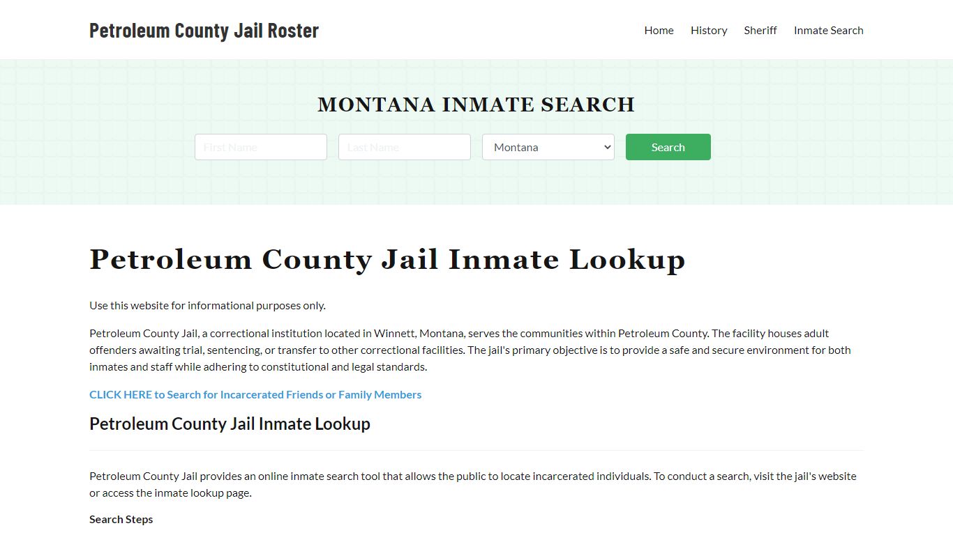 Petroleum County Jail Roster Lookup, MT, Inmate Search