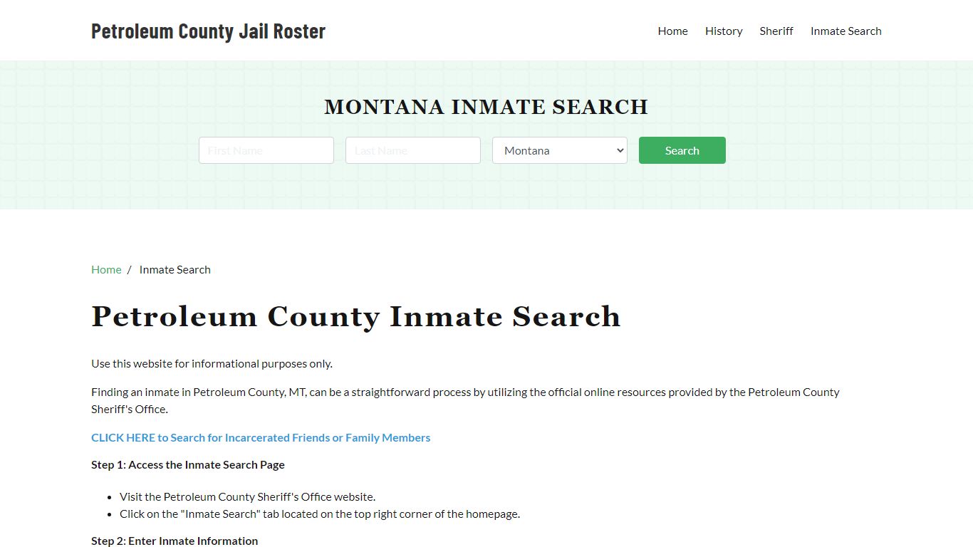 Petroleum County, MT Detainee Lookup