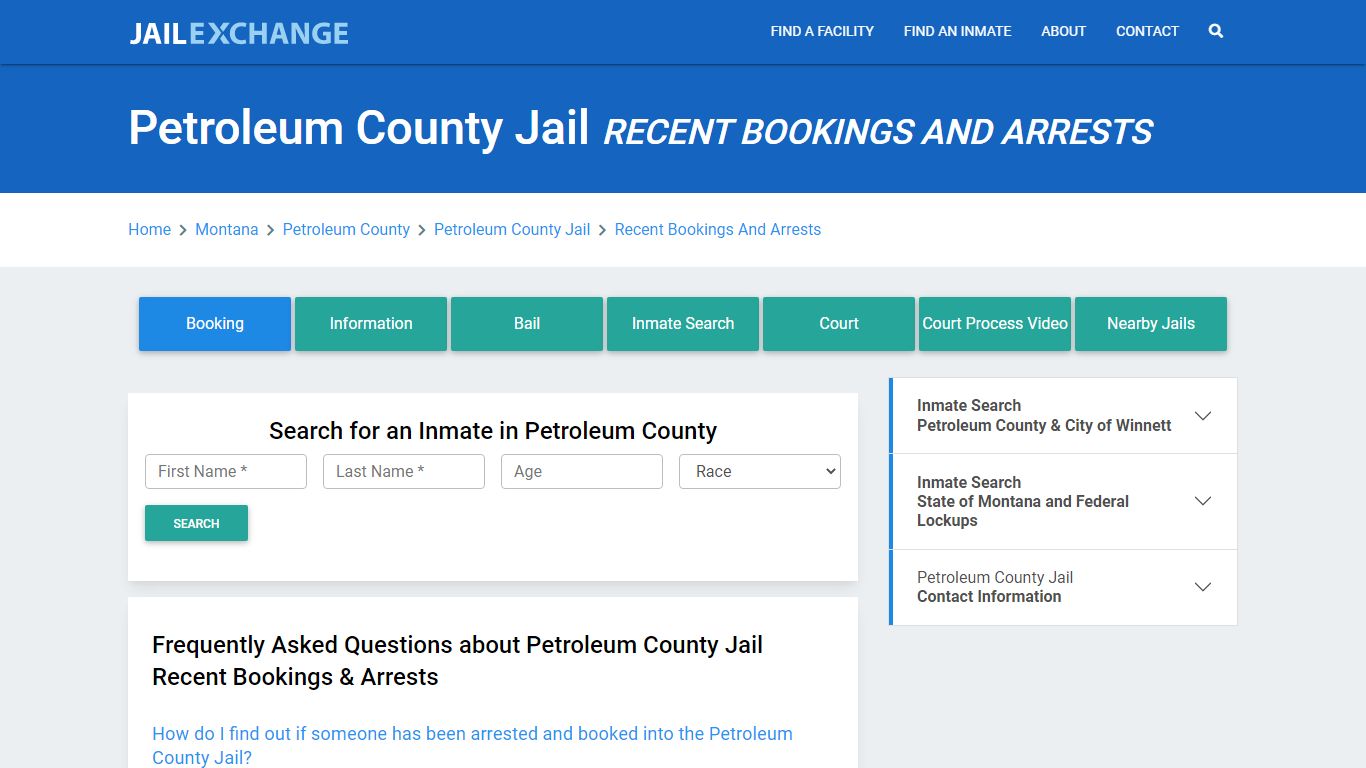 Petroleum County Jail Recent Bookings And Arrests - Jail Exchange