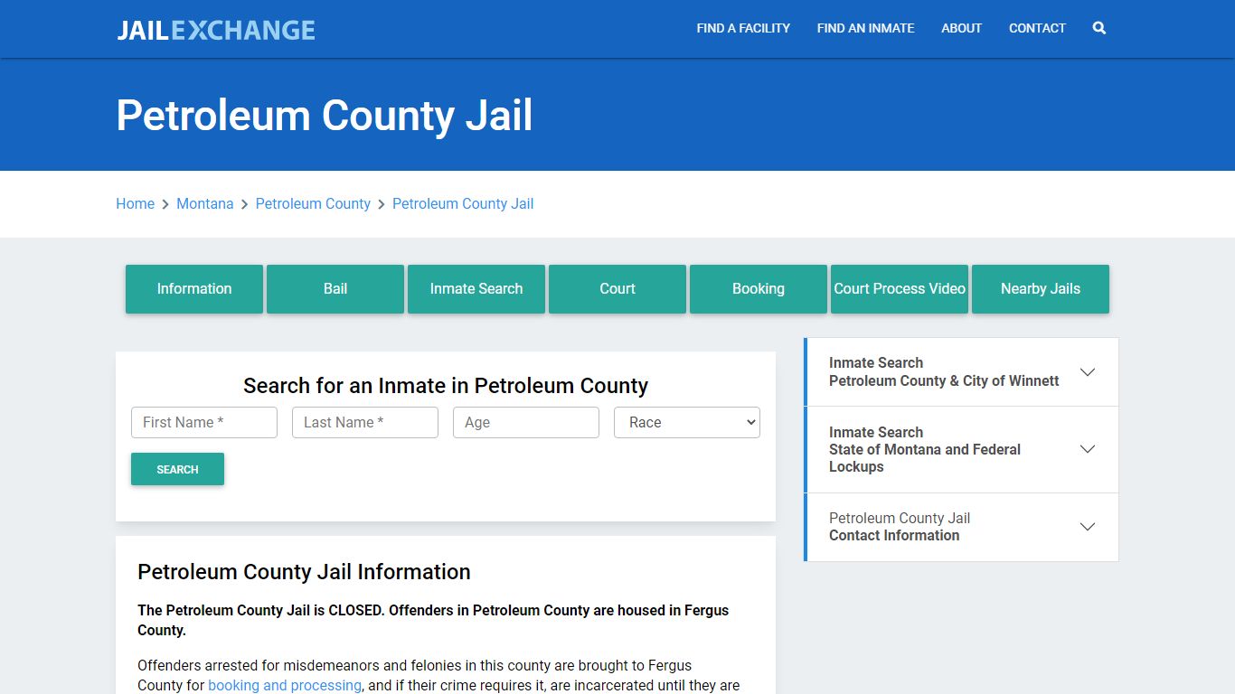 Petroleum County Jail Roster Lookup, MT, Inmate Search