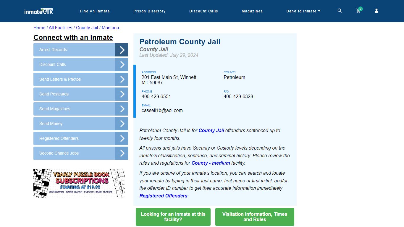 Petroleum County Jail - Inmate Locator